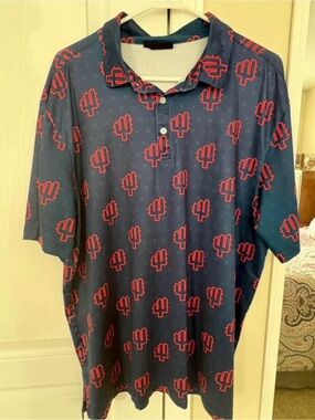 Men's Navy Polo with Red Cactus Print